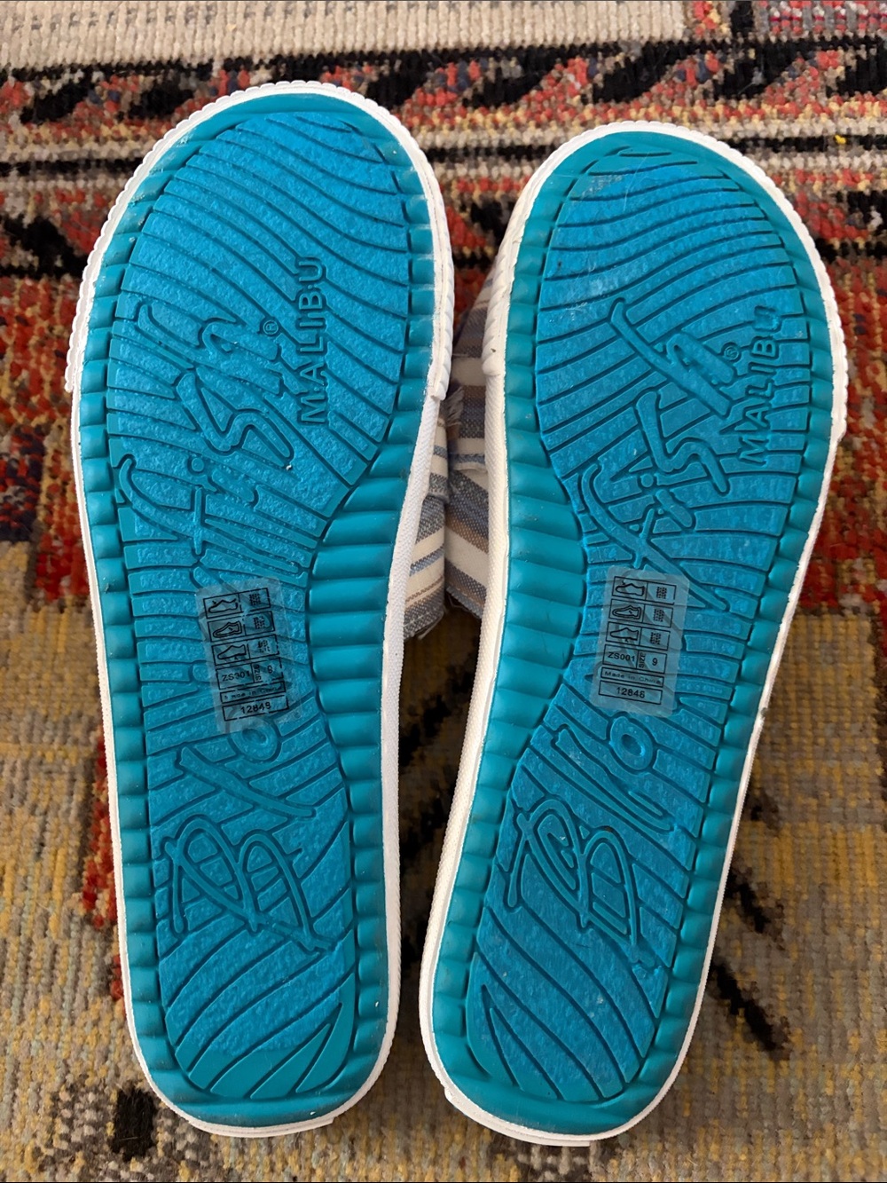 Blowfish Light Blue & White Striped Frayed Slide Sandals - Picture 5 of 7
